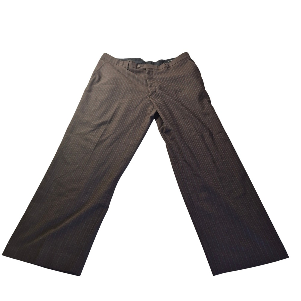 Claiborne MWRU 4844 Mens 38x30 Brown Pinstripe Dress Pants Slacks Stretch Formal